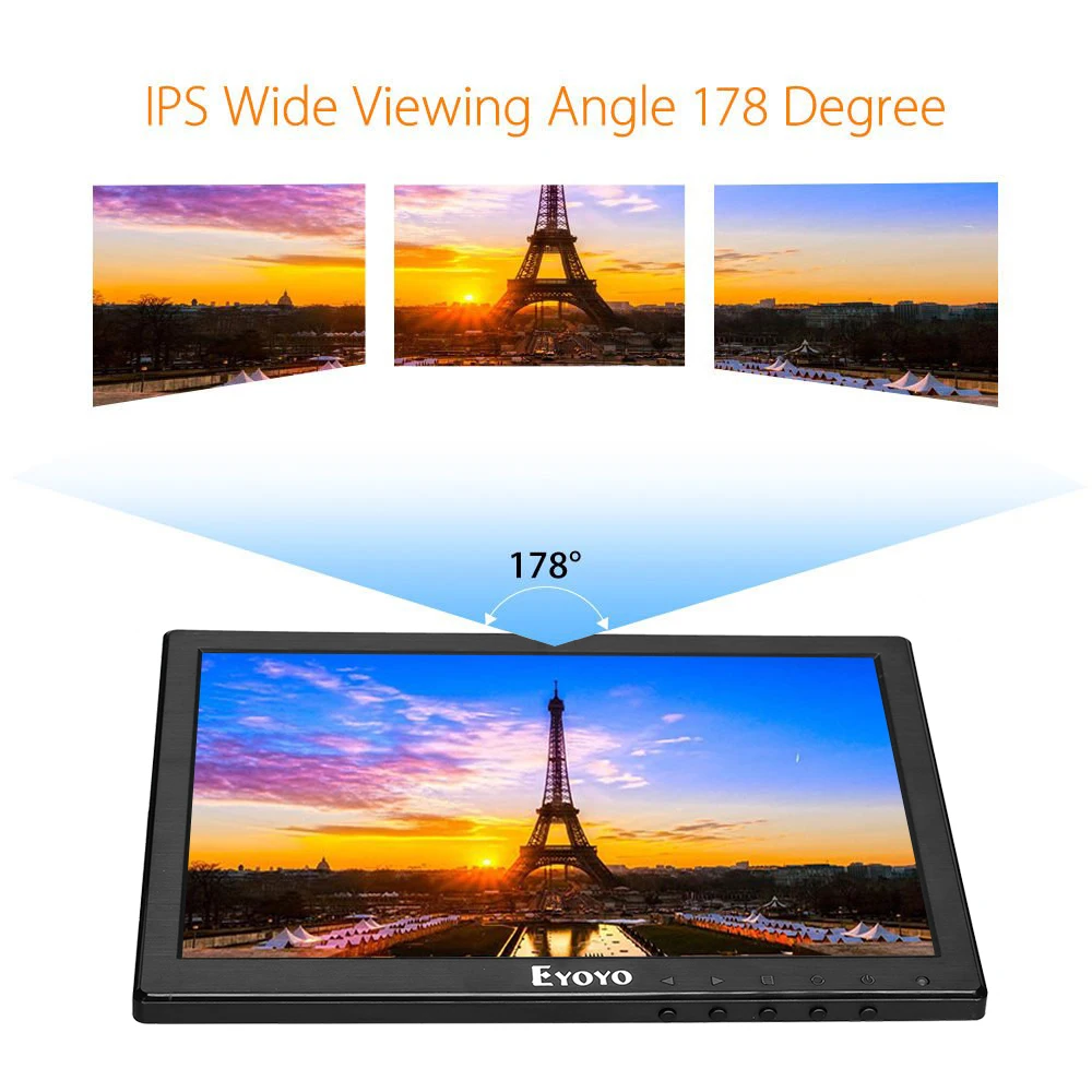 Eyoyo 10 дюймов IPS ЖК монитор 1280x800 с видеомонитор HDMI VGA BNC AV Вход для ПК CCTV двумя