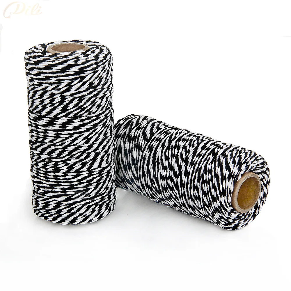 

2mm 100 meters/roll black and white cotton bakers twine string cord 2mm cotton line for Gift Packing Craft
