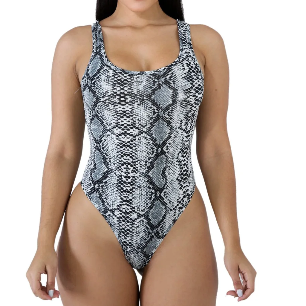 Женский комбинезон без рукавов со змеиным принтом Облегающий сексуальный