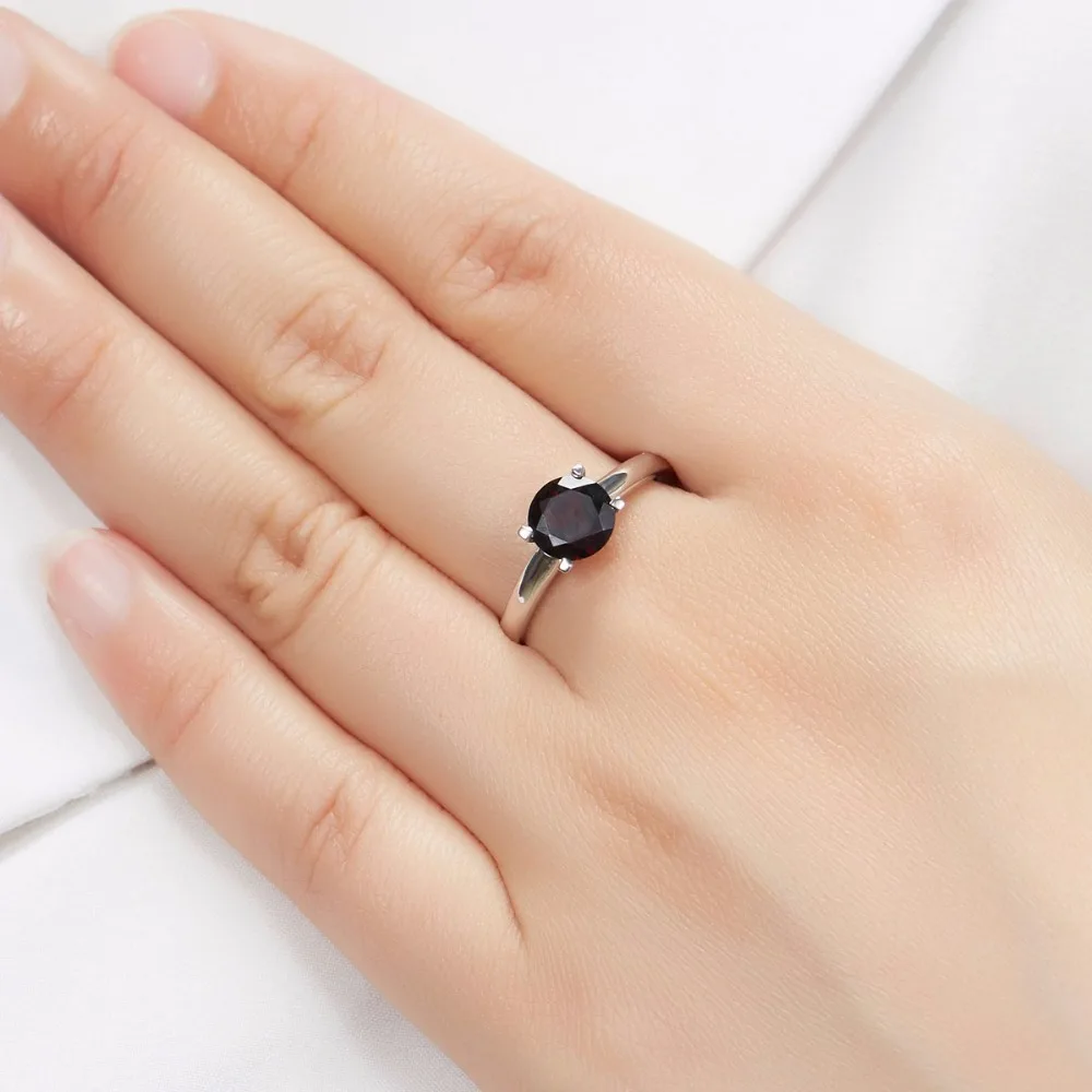 HUTANG круглый 1.6ct Природный Черный гранат кольца 925 пробы Серебряное кольцо драгоценный камень ювелирные изделия для женщин лучший подарок