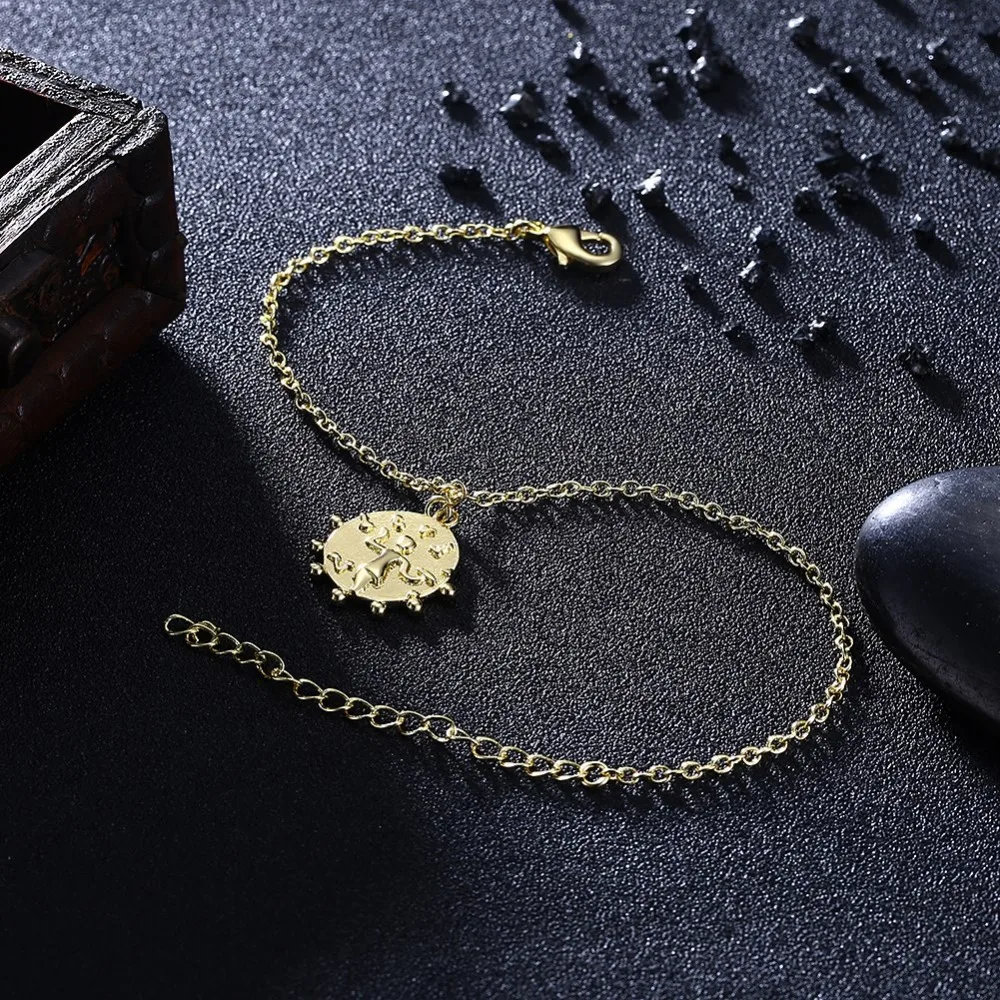 Fashion Women Bracelets Round Pendant Side Dots Fairy Carved Drop Bracelet Golden Link Chain Lobster Claps Lady Gift | Украшения и