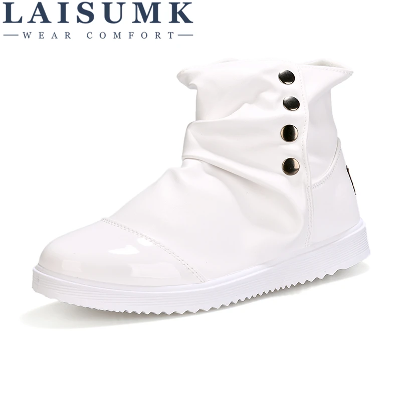 

LAISUMK New Mens Casual Wear Resistant Shoes Breathable High-Top PU Shoes 2020 Fashion Solid Color Males England Martin Boots