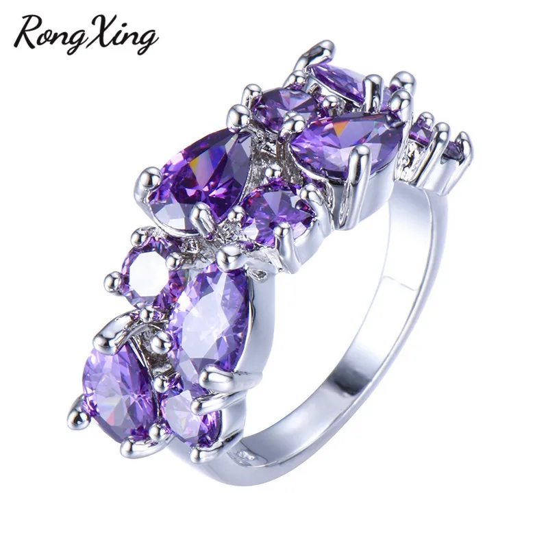 Purple Rongxing классический Мона Лиза Многоцветный Циркон Кольца для Для женщин белого золота Заполненные фиолетовый/красный/синий/зеленый воды падение Rock N Rose - Цвет основного камня: Purple