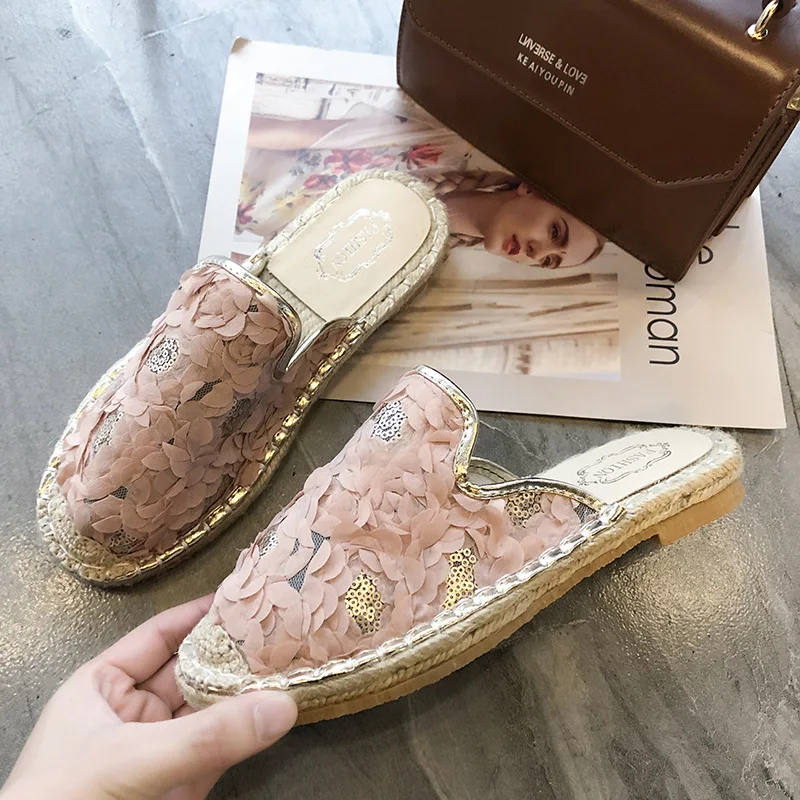 Женские шлепанцы из сетчатого материала сетчатые сандалии с цветочным кружевом