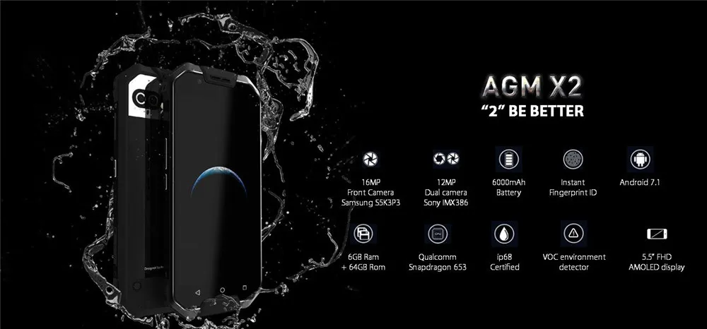 AGM X2 ЕС/SE смартфон LTE Android7.0 6 GB 64 GB IP68 Водонепроницаемый 5," Octa Core 6000 mAh Поддержка NFC GPS OTG Мобильный телефон