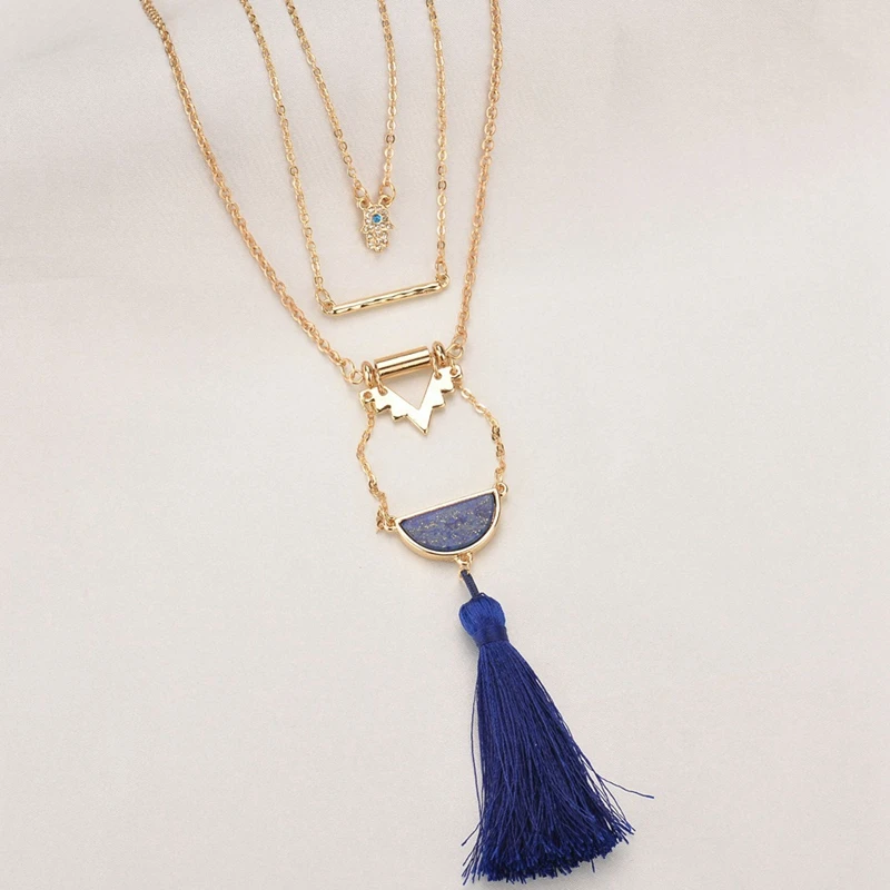 Модное многослойное ожерелье с сосной цепочкой и кисточками | Украшения