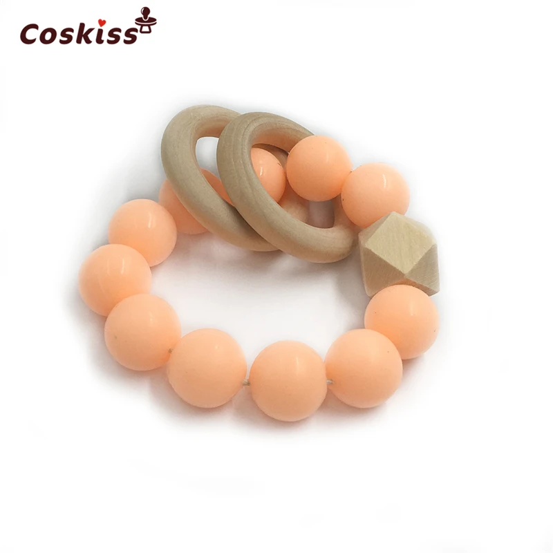 Mordedor para beb&eacute;, pulsera de lactancia con cuentas de silicona de grado alimenticio, mordedor de anillo de madera seguro para la Naturaleza, brazalete org&aacute;nico para beb&eacute;, juguetes-2