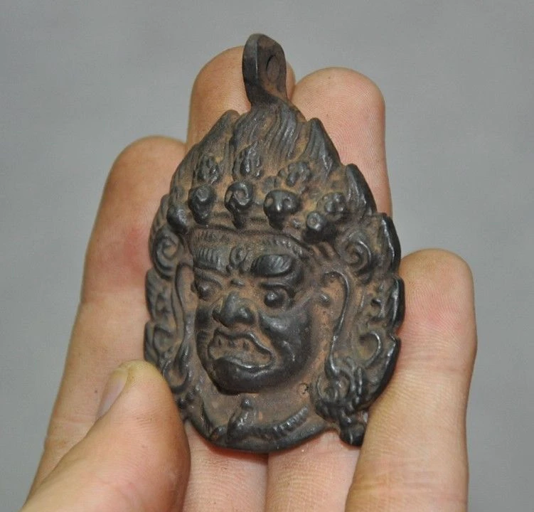 Старый тибетский буддистский храм бронзовая маска для лица Mahakala Dorje статуя