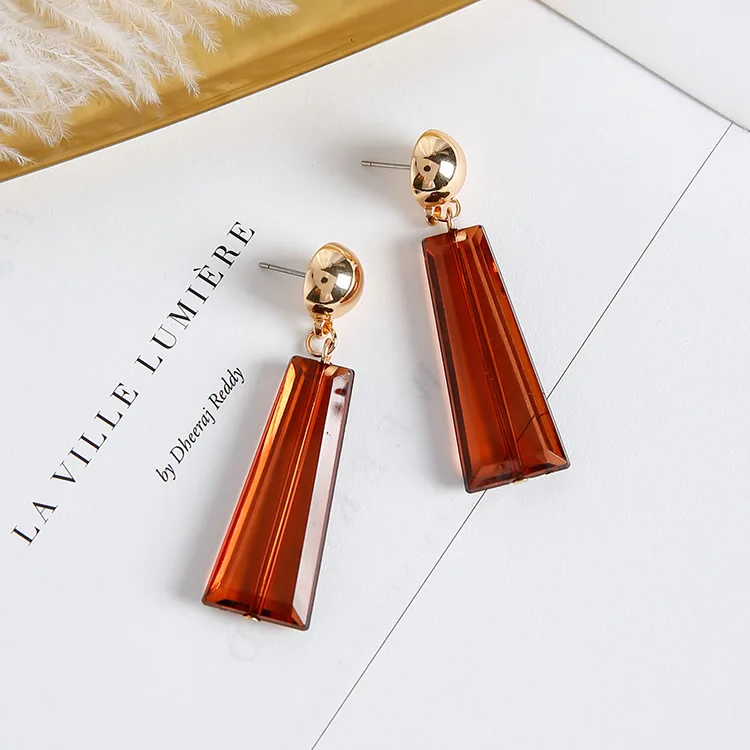 Прозрачный акриловый кисточкой длинные висячие серьги коричневые прозрачные