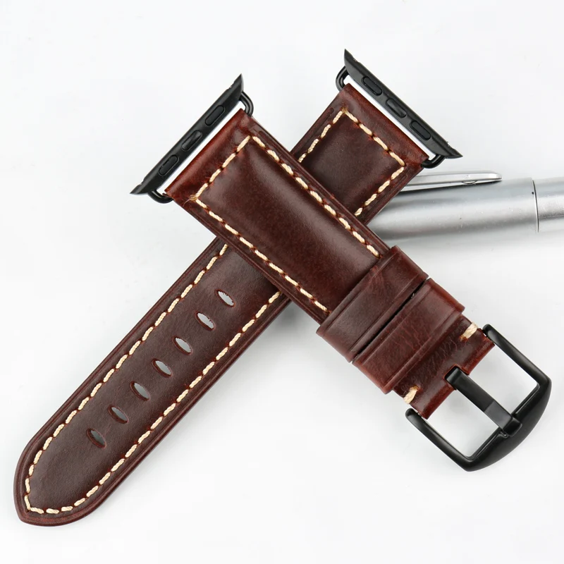 MAIKES Watch Accessories Genuine Leather For Apple Watch Band 42mm 38mm iWatch 4 Apple Watch Strap 44mm 40mm Series 1 2 3 4 5