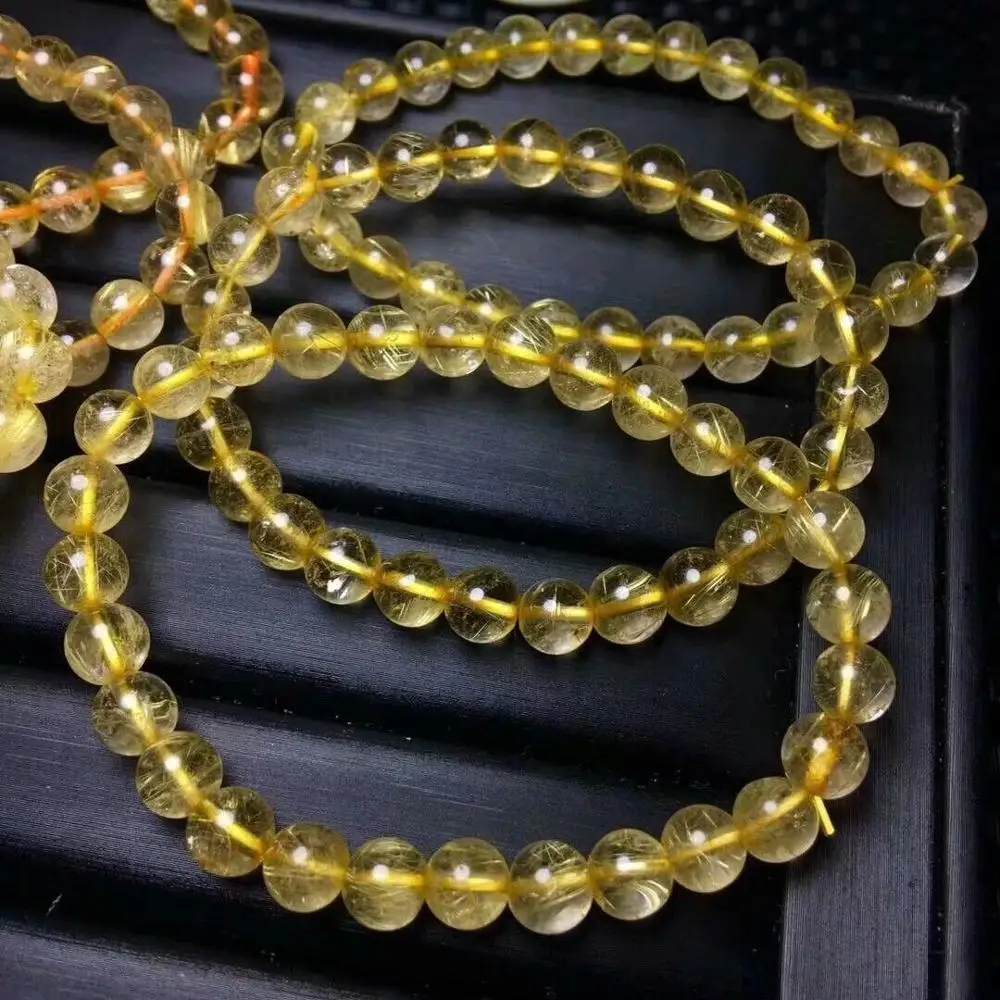 

Natural Brazil Gold Hair Rutilated Quartz Beads Bracelet 7-6.5mm AAA