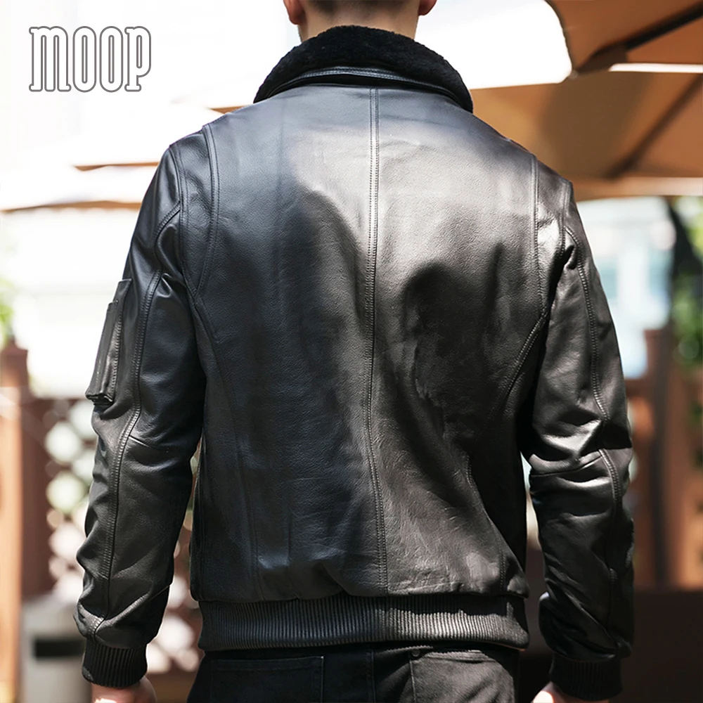 Зимние Черные натуральная кожа куртка мужская из коровьей кожи мотоциклетные