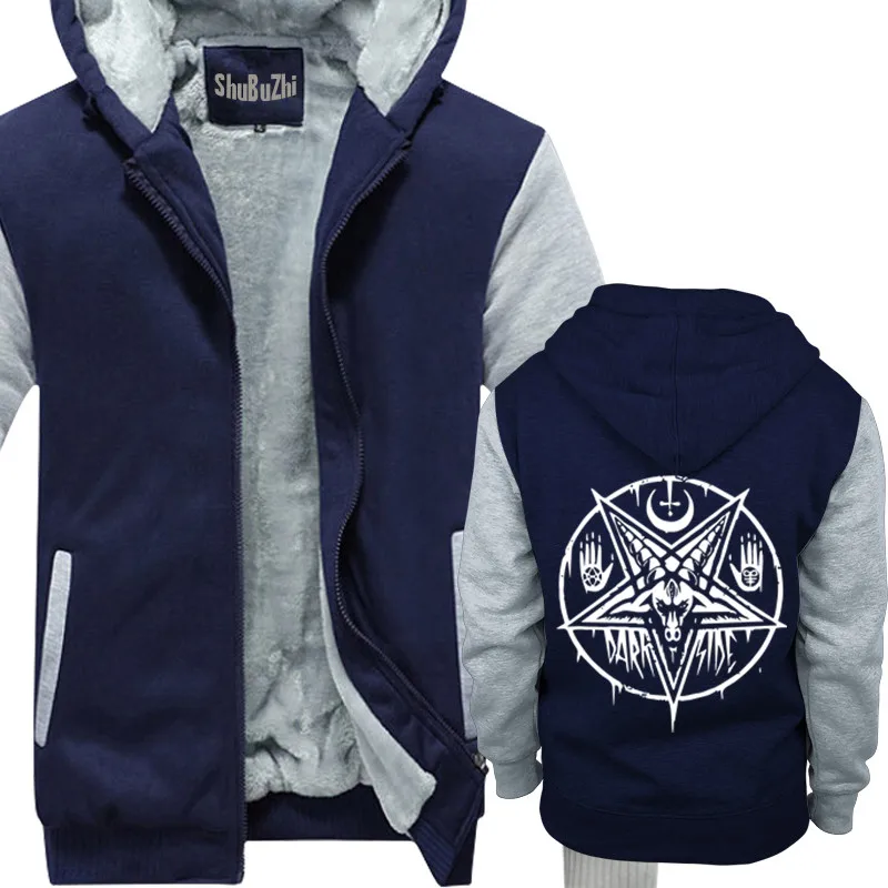 navy grey hoodie PENTAGRAM BAPHOMET Satan Swedish Music Group A metal nation winter thick jacket male coat sbz1099 - Цвет: navy grey