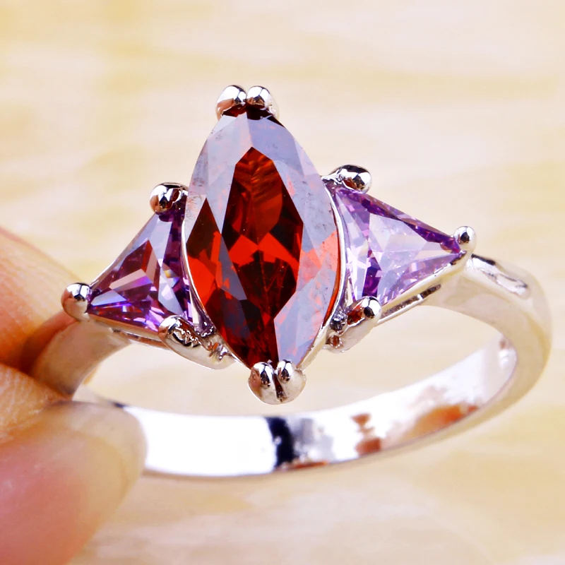 lingmei Free Shipping Purple Champagne Red Pink CZ AAA Silver Color Ring Fashion Women Jewelry Size 7 8 9 10 Wholesale | Украшения и