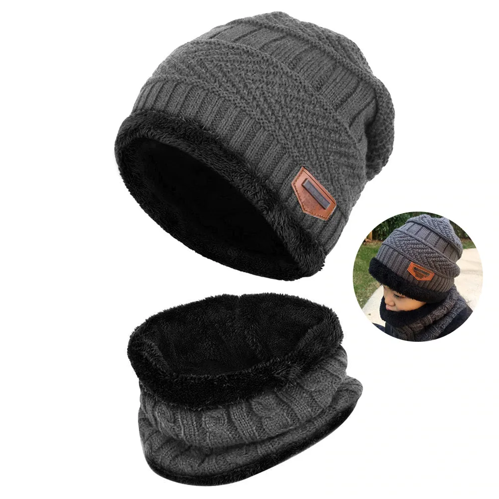 Новая теплая зимняя детская шапка 2 шт. вязаная и шарф для детей шапки