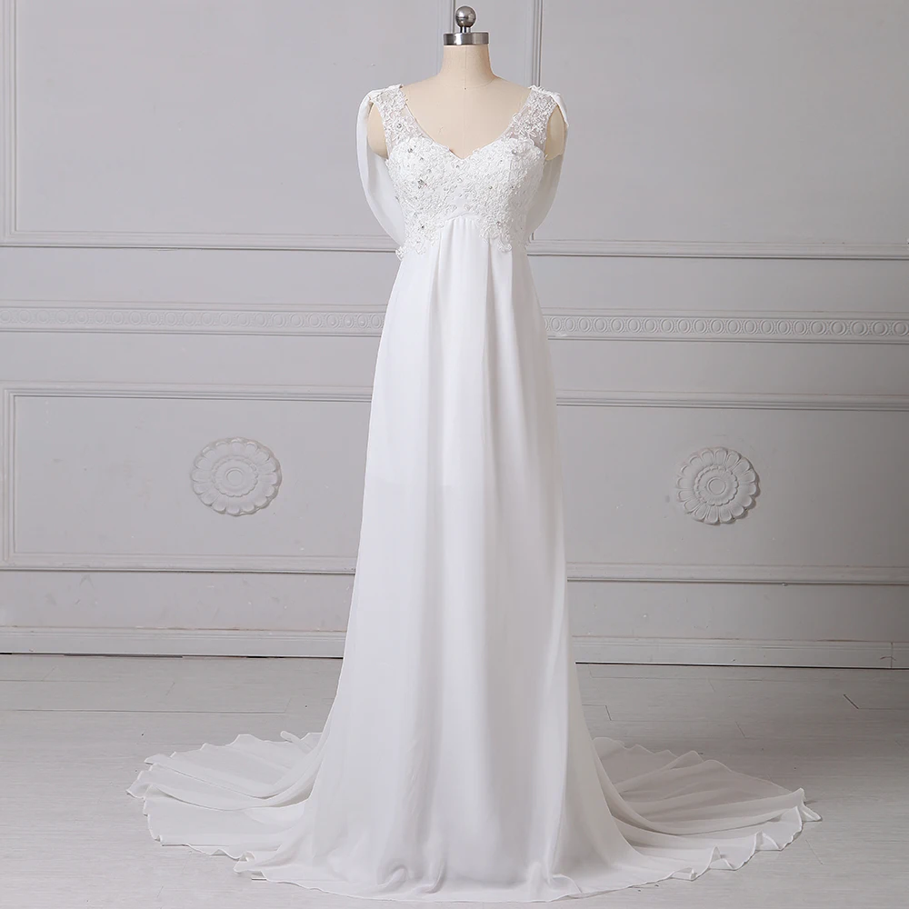 

Jiayigong Chiffon Beach Wedding Dresses Sexy V-neck Lace Applique Beading Boho Wedding Gowns Plus Size Bridal Vestido De Noiva