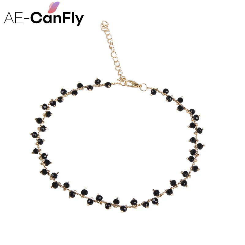 AE-CANFLY золотую цепочку черного бисера колье Цепочки и ожерелья акрил Бусины бисер