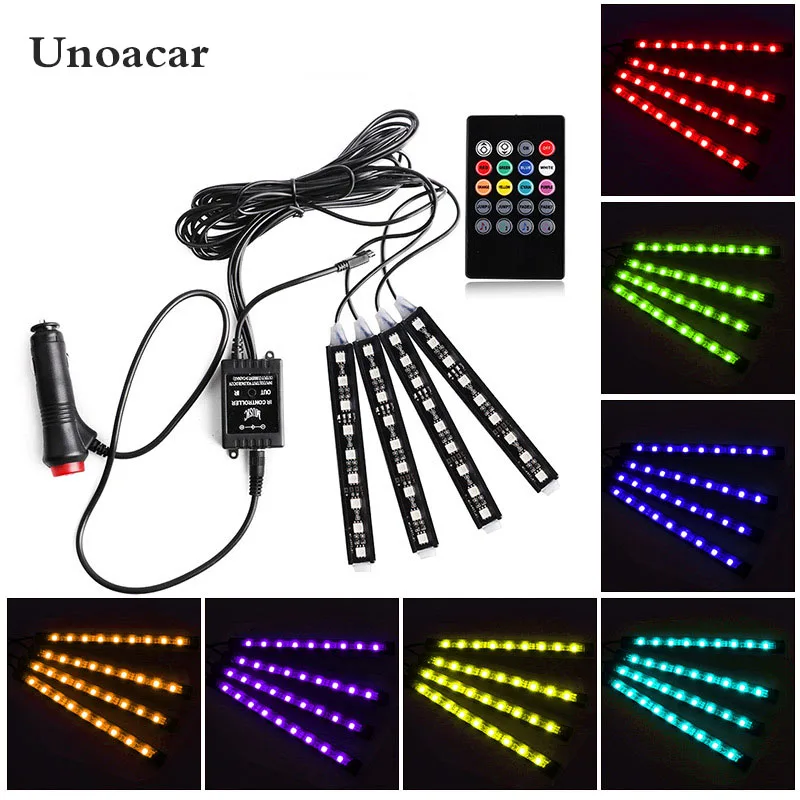 1 Набор звуковых голосовых контроллеров 9LED Автомобильная интерьерная RGB полоса
