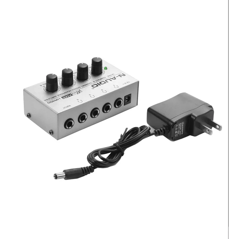 HA400 Ultra-compact 4 Channels Mini Audio Stereo Headphone Amplifier With Power Adapter Silver