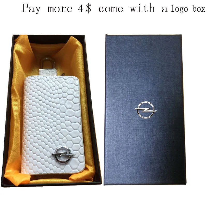 White with logo box KUNBABY змеиная кожа авто ключ дистанционный Чехол Держатель Автомобильный бумажник-ключница кольцо на сумку брелок для Opel - Название цвета: White with logo box