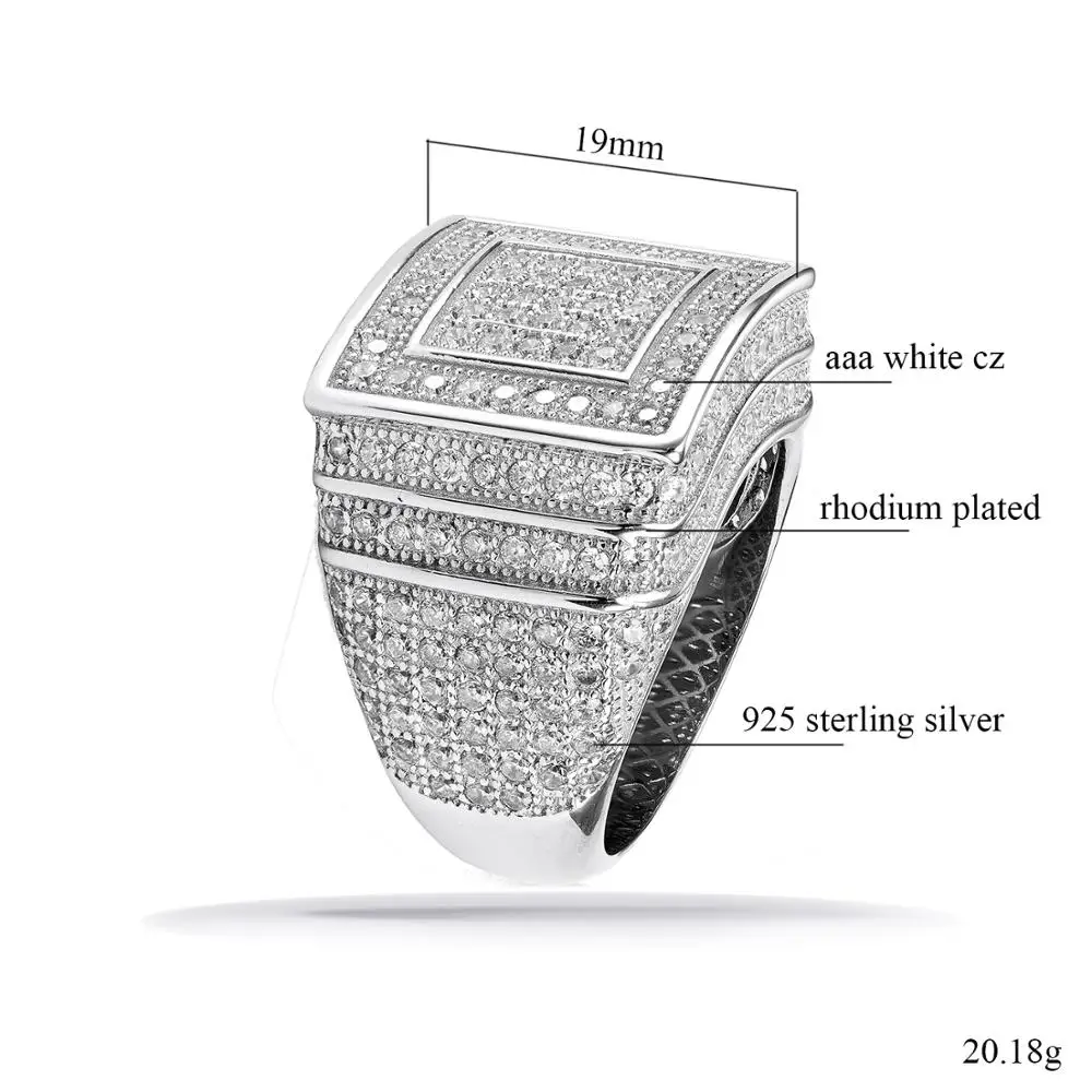 Высокое качество 925 серебряные кольца для мужчин Bling CZ Большие панк полный