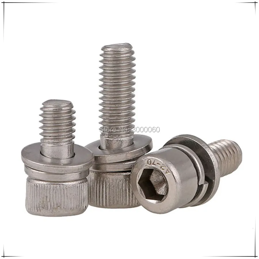 M2.5 M3 Stainless Steel 304 Socket Head Cap Sem Screw With Spring Flat Washers Assembed 500pcs/lot | Обустройство дома