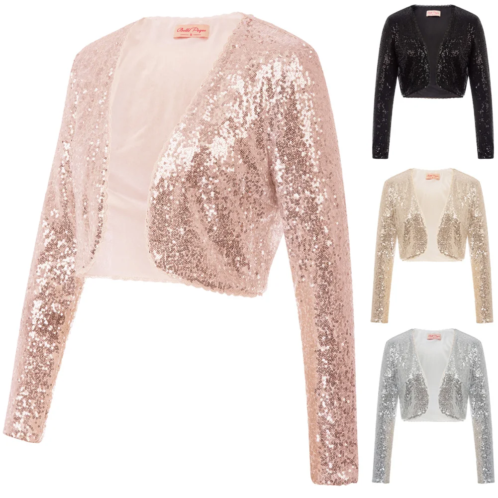 BP Женское пальто Блестящий блестящий длинный рукав Топ укороченная длина