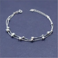 korean fashion multi layer silver plated jewelry frosted five pointed star chain box female bracelets sl013