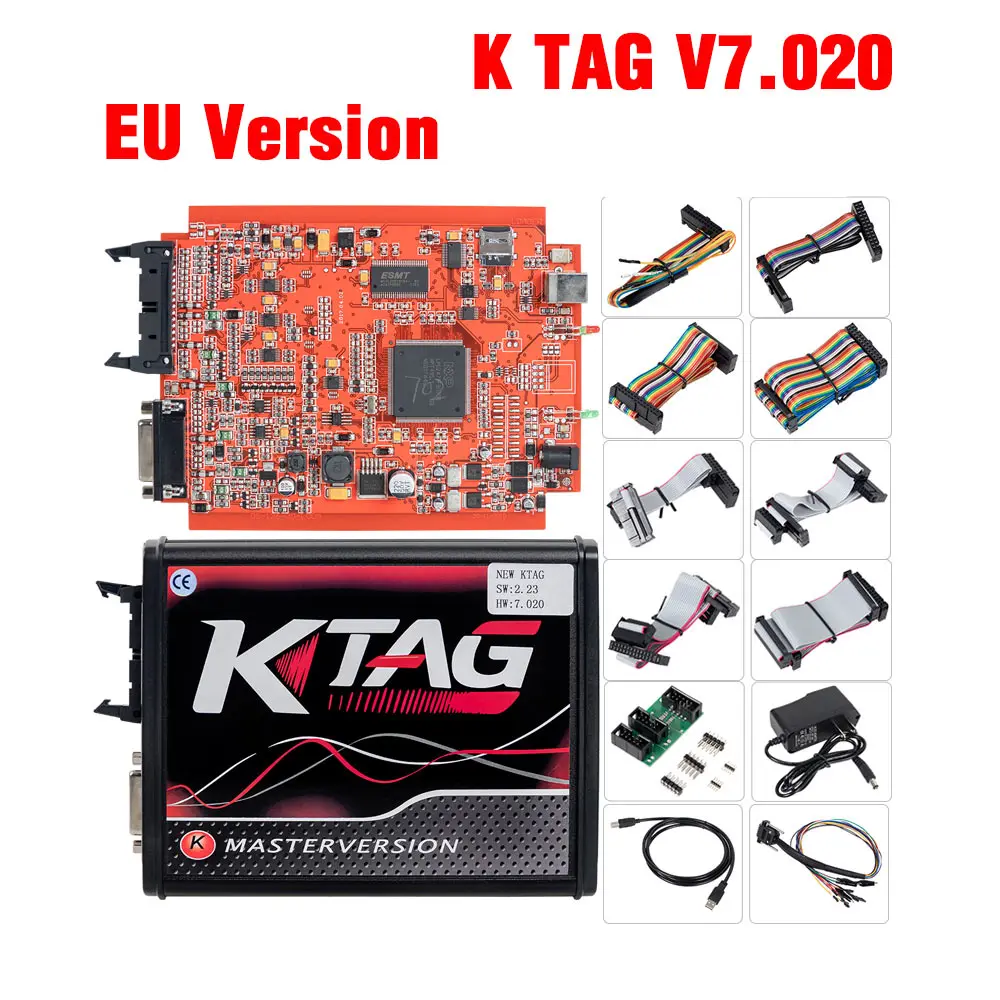 KTAG V7.020 K tag ecu Инструмент для программирования V2.32 ktag V7.020 Kess v2 V4.036 obd2 менеджер токарный набор Мастер онлайн ЕС красный kess v2 5,017 DHL бесплатно - Цвет: KTAG V7.020