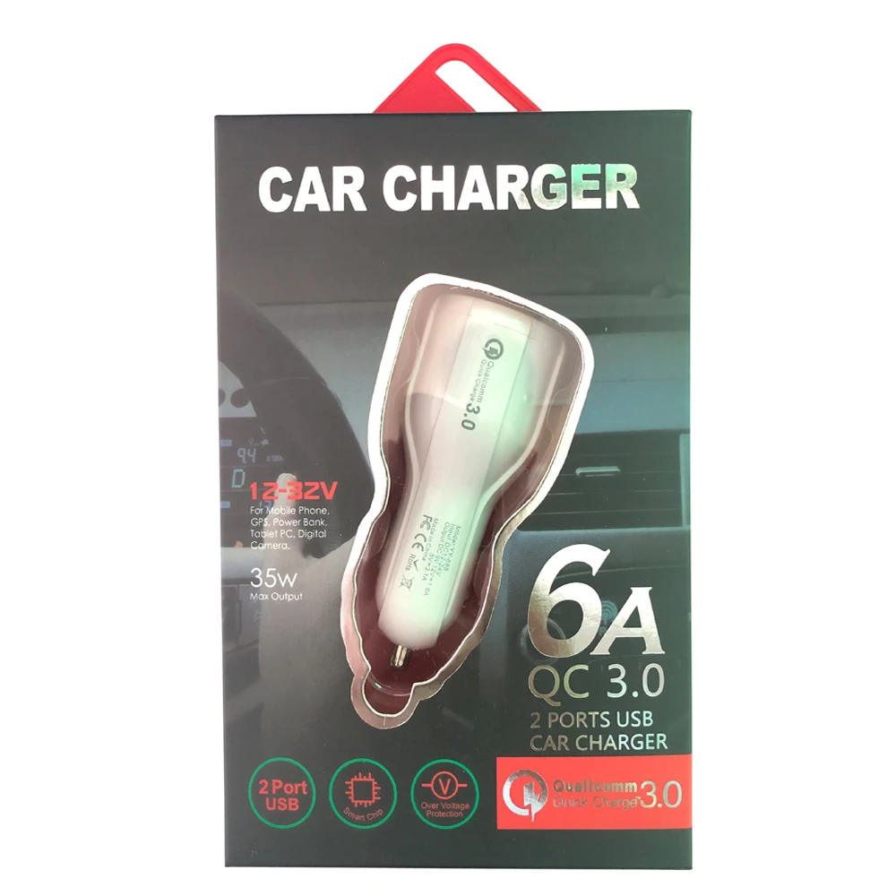 QC3.0 автомобильное зарядное устройство двойной USB 6A зарядка 35 Вт Быстрая зарядка 3,0 для iPhone X Xiaomi Mi 9 samsung Galaxy huawei супер зарядное устройство адаптер - Тип штекера: White