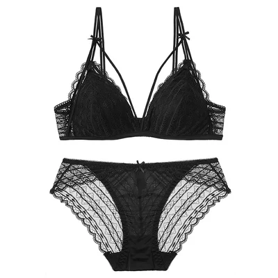 Black With Panties Женский треугольный бюстгальтер пуш-ап с мягкой чашкой бюстгальтер французская Романтика мягкое Полосатое белье нижнее белье розовый зеленый синий s m l xl Плюс размер бюстгальтер - Цвет: Black With Panties