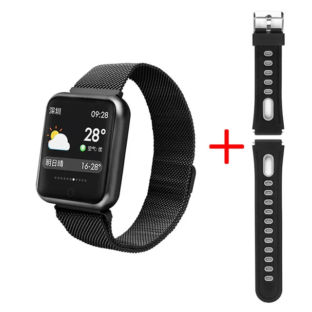 add-gray-strap Смарт-часы P68 для мужчин и женщин, кровяное давление, кислород, монитор сердечного ритма, спортивный трекер, умные часы IP68, подключение IOS, Android - Цвет: add-gray-strap