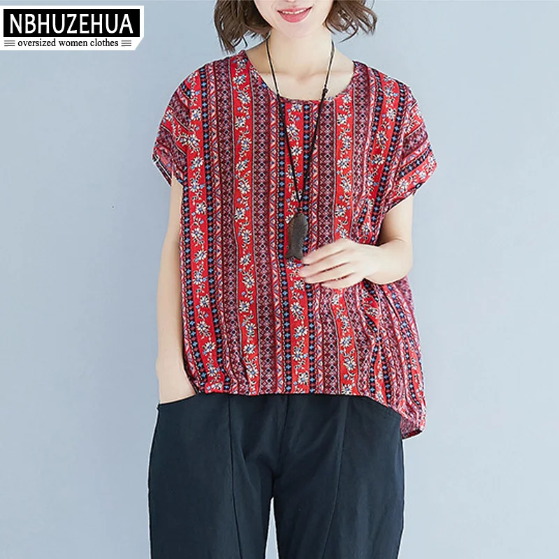 NBHUZEHUA A268 4XL 5XL Для женщин Винтаж футболка в полоску по Размеры d плюс Camisetas Mujer Verano