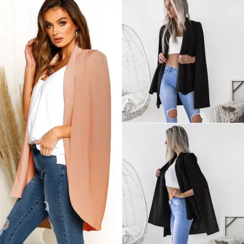 Ladies Women Coat Shawl Collared Open Placket Cape Top Outerwear Fashion Overcoat S-XL | Женская одежда