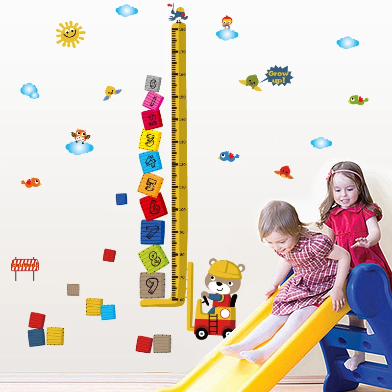 [Fundecoration] животные бульдозер дети высота наклейки для детской комнаты мальчиков