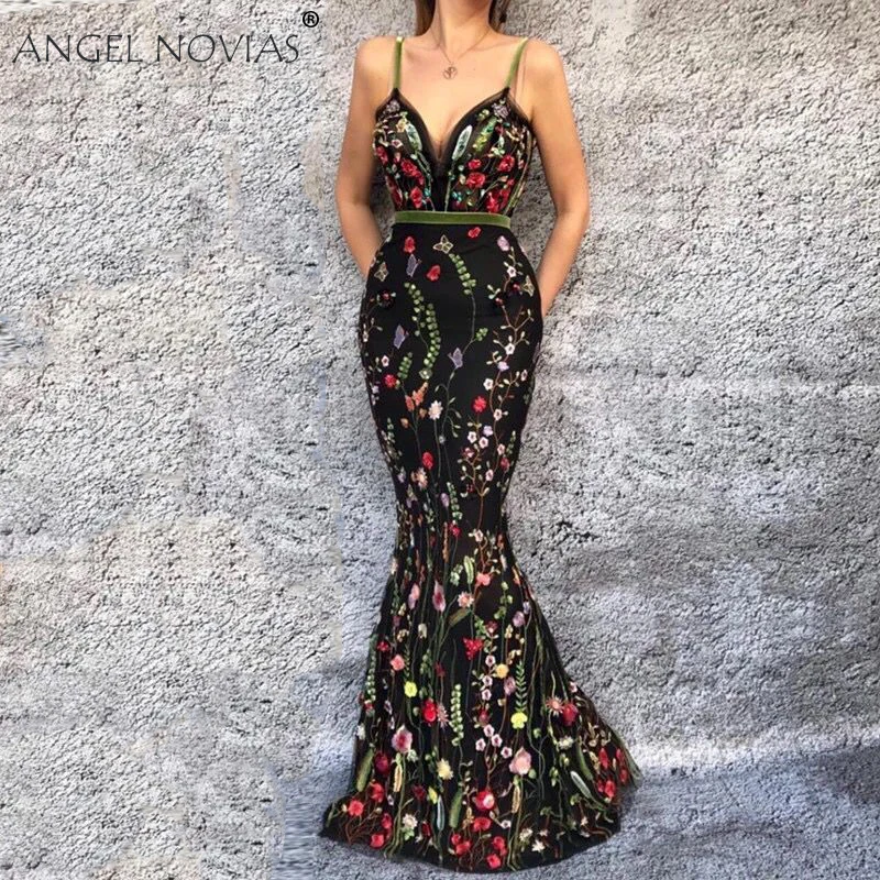 Женское вечернее платье ANGEL NOVIAS черное кружевное платье-Русалка с длинным