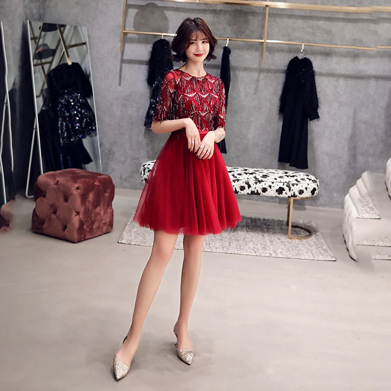 2021 Robe De коктейль Courte с кисточками элегантные трапециевидной формы короткий рукав