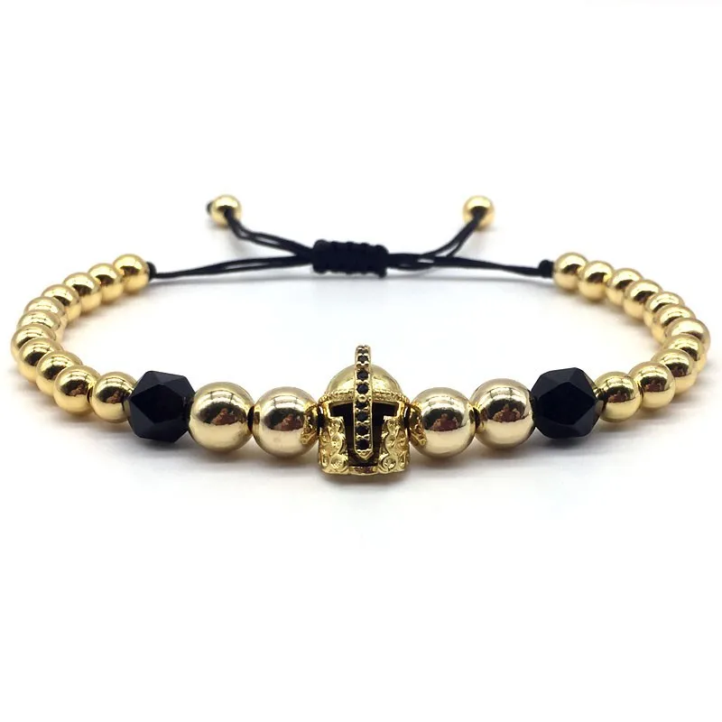 2020 New Punk Helmet Head Mens Bracelets Trendy Handmade Weave Crown Charm Bracelet Men Women Pave CZ Adjustable Jewelry Gift | Украшения и