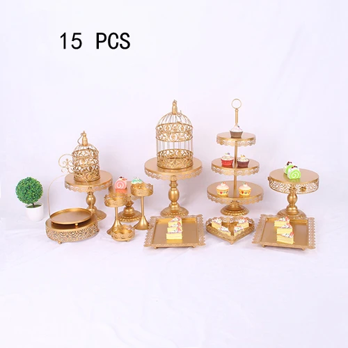 gold 15pcs Белое золото со стразами и жемчугом; металлическая, для подставки для пирожных кекс сервировка десерта держатель вечерние свадебные украшения стола для банкета - Цвет: gold 15pcs