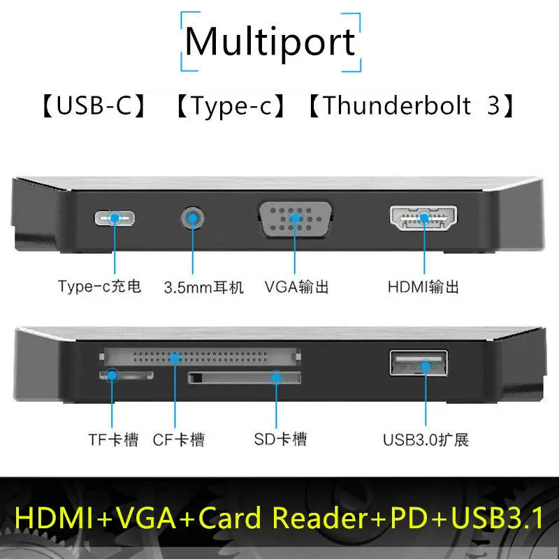 USB C к HDMI VGA конвертер концентратор Thunderbolt 3 RJ45 кард ридер PD 1 Для MacBook Pro 2016/2017