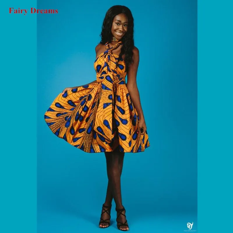 Африканские платья для женщин праздничное платье Анкары павлин Золотая