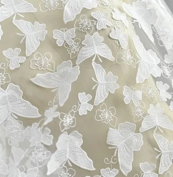 white Aisling Высокое качество невесты свадебные украшения кружевной ткани 3D бабочка вышитый тюль ручной работы DIY Ткань Материал D550 - Цвет: white