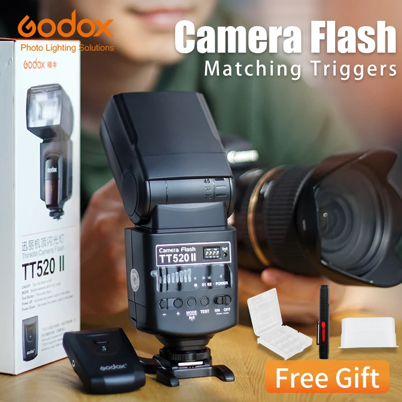 Вспышка Godox Thinklite TT520II со встроенным беспроводным сигналом 433 МГц для Nikon Canon Pentax