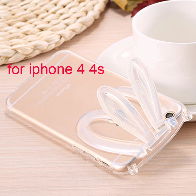 Чехол для iPhone 4 задняя крышка из мягкого ТПУ с милыми 3D кроличьими ушками|for
