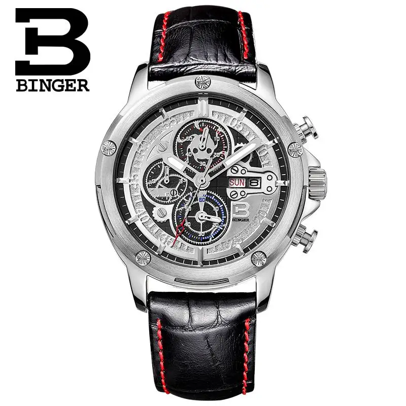 Швейцарские часы мужские роскошные брендовые наручные Бингер кварцевые с