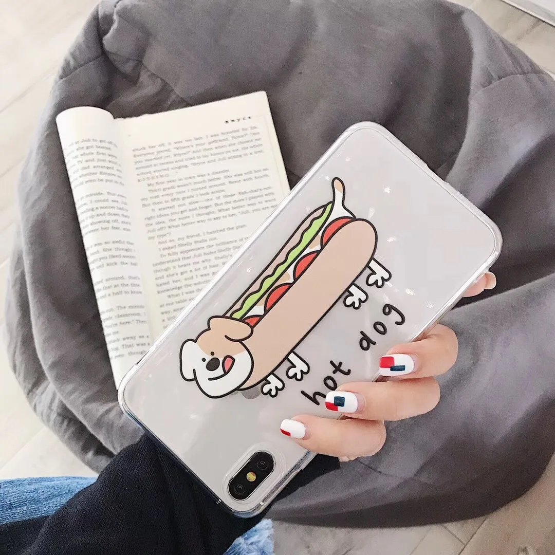 DECOCASE Lovely Bear Puppy Hot Dog Clear TPU Phone Case for iPhone 6 6s 7 8 Plus X XR XS Max Cover iphone plus phone case |
