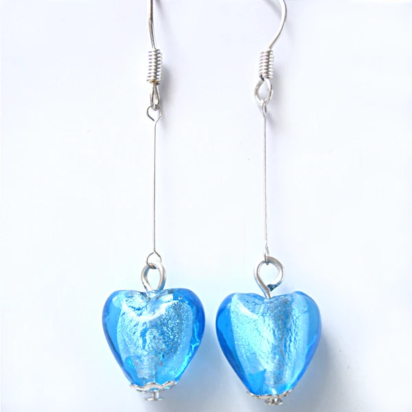 Fashion Murano Glass Handmade Classic Bule and Silver color hook Dangle Earrings |