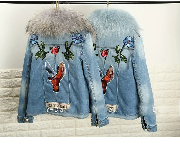 2016 Для женщин утолщаются натуральный мех енота Мех животных Lined Denim Джинсы с