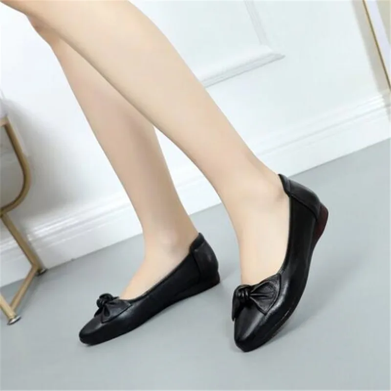 

Light Comfort Spring Autumn Shoes Woman Genuine Leather Shoes Flat Shoes 2019 Beautiful Bow Fashion Shoes Women Flats Large Size