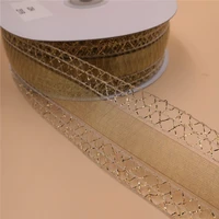 38mm x 25yards wired edged net gold metallic ribbon for gift box wrapping christmas decoration n2264